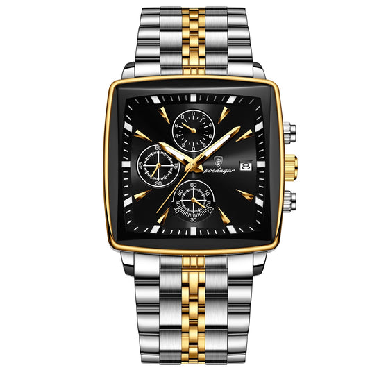 POEDAGAR Square Chronograph Men's Watch - Luminous Waterproof Quartz