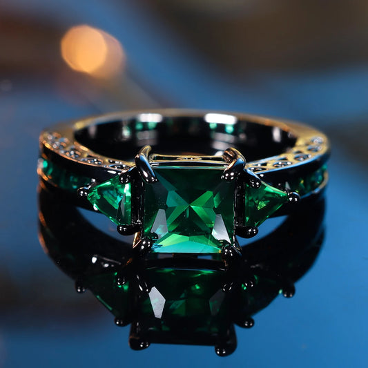 Green Square Zircon Vintage Ring