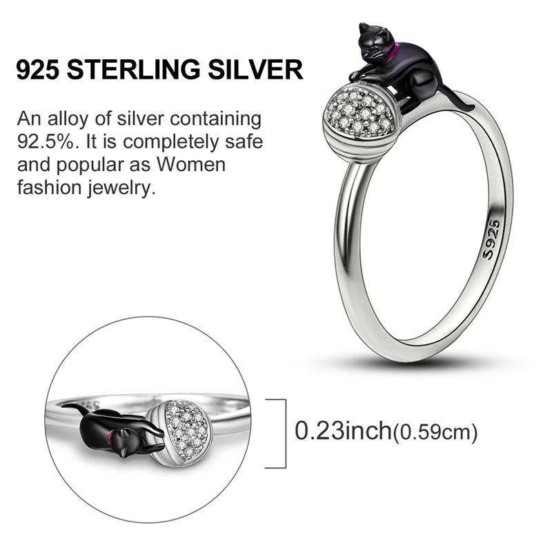 Blue Zircon Star & Moon Ring - 925 Sterling Silver Design