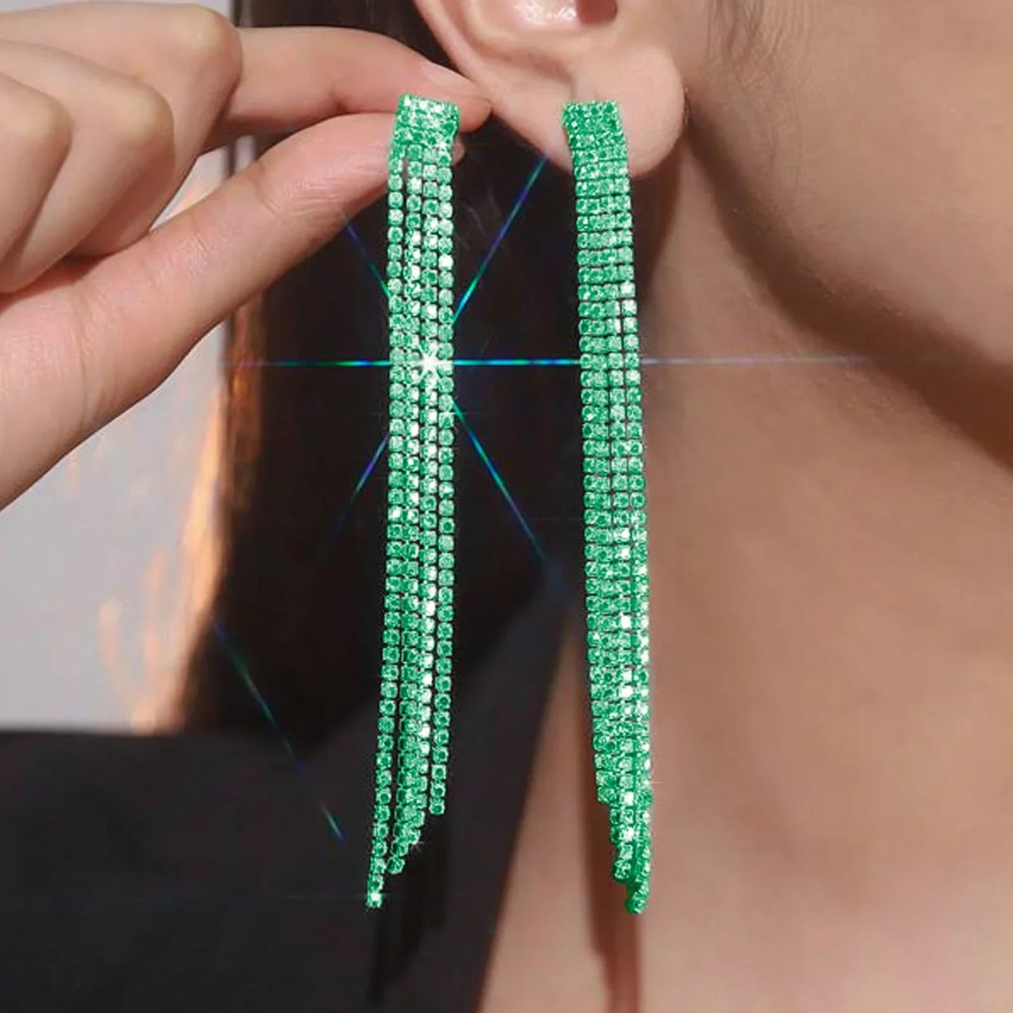 Luxury Custom Color Rhinestone Crystal Long Tassel Earrings for Women Bridal Drop Dangling Earrings Party Wedding Jewelry Gifts
