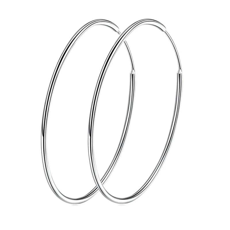 925 Sterling Silver Large Hoop Earrings - 30mm to 50mm