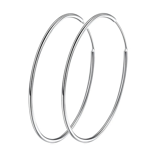 925 Sterling Silver Large Hoop Earrings - 30mm to 50mm