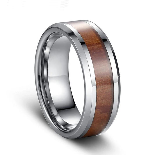 8mm Stainless Steel Koa Wood Inlay Ring