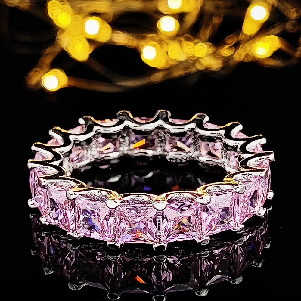 925 Sterling Silver Emerald Cut Eternity Ring