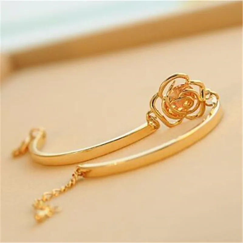 Gold-tone Rose Flower Cuff Bracelet