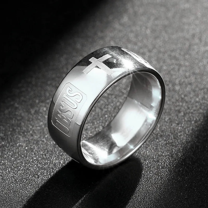 Titanium Steel Christian Cross Bible Ring