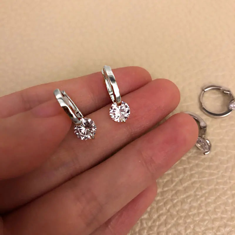 Silver Needle Cubic Zirconia Stud Earrings