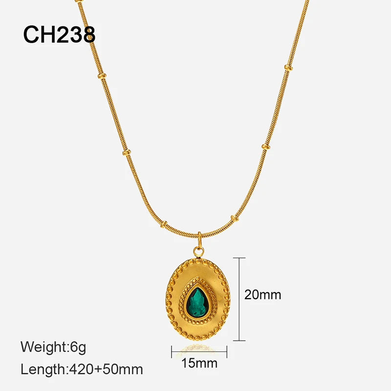 French Vintage Star & Moon Pendant Necklace - 316L Stainless Steel Chain