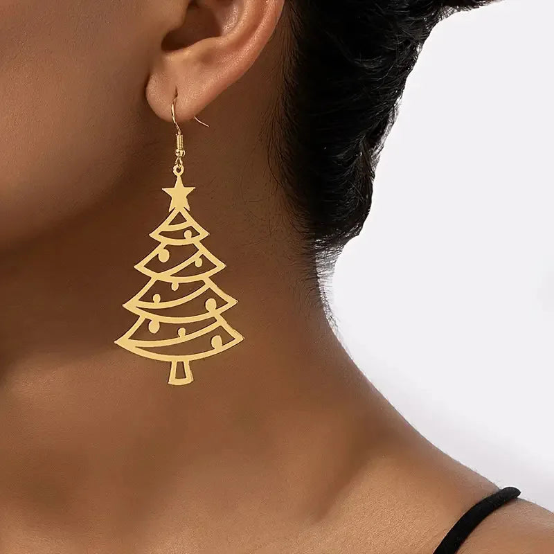 Rotating Christmas Tree Star Earrings