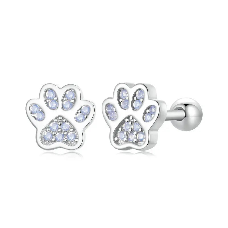 925 Sterling Silver Pink Opal Paw Stud Earrings
