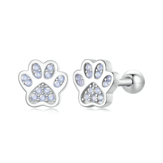 925 Sterling Silver Pink Opal Paw Stud Earrings