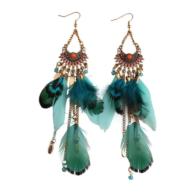 Boho Dream Catcher Feather Tassel Earrings