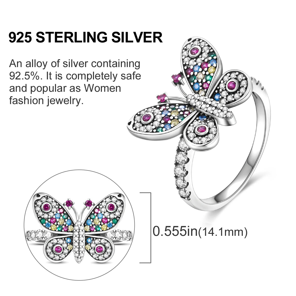 Blue Zircon Star & Moon Ring - 925 Sterling Silver Design