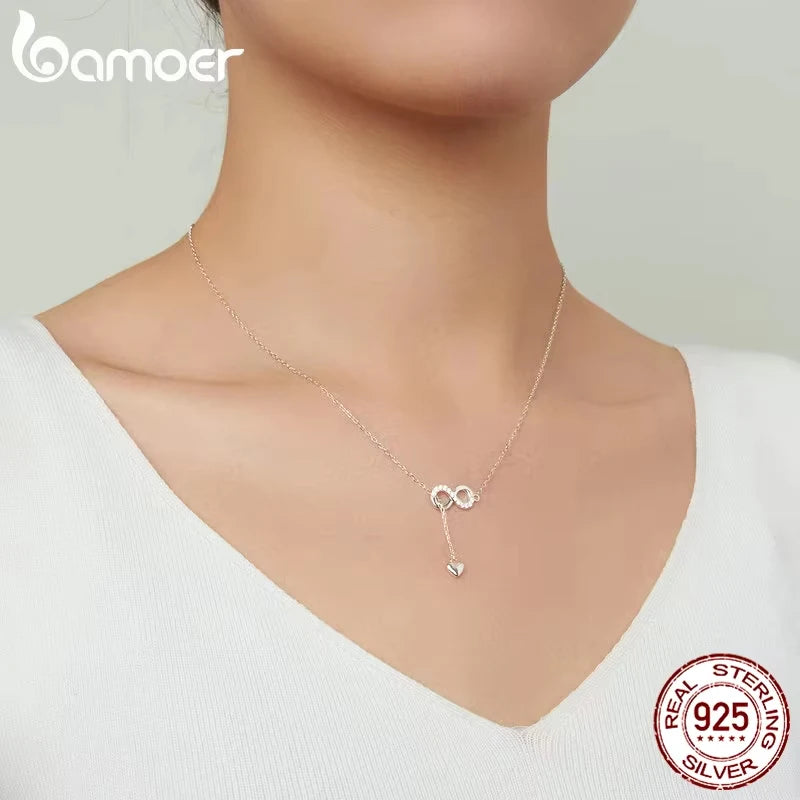 BAMOER 925 Sterling Silver Infinity Love Necklace - Romantic Pendant