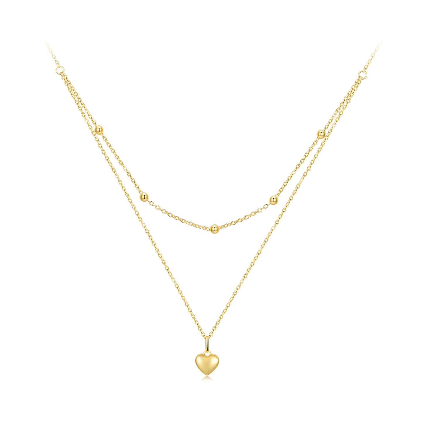 BAMOER 925 Sterling Silver Heart Necklace - Double Layer Choker