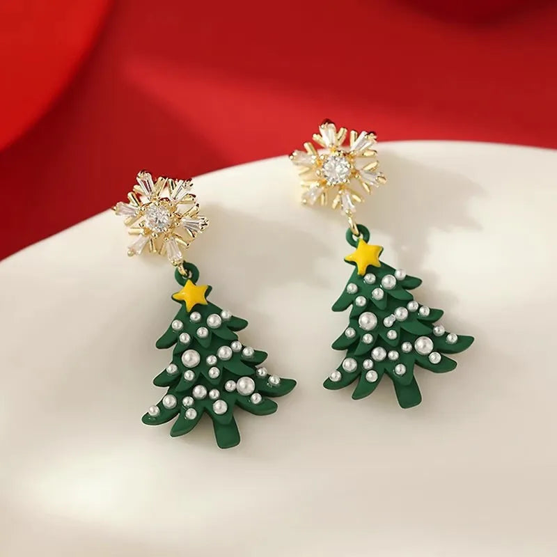Rotating Christmas Tree Star Earrings