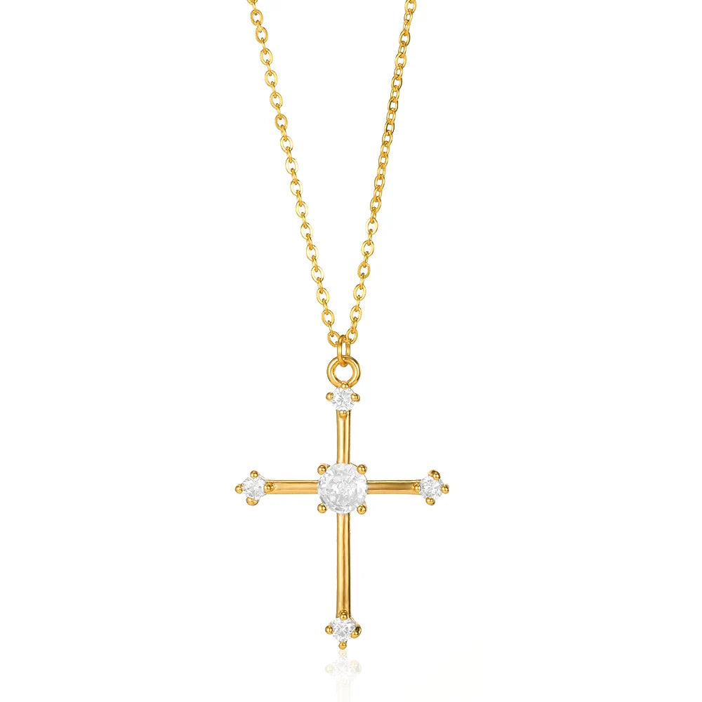 Vintage Jesus Cross Coin Necklace - Stainless Steel Prayer Pendant