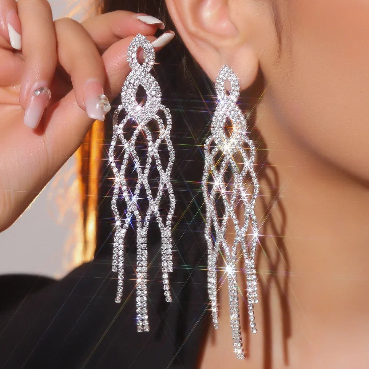 Luxury Custom Color Rhinestone Crystal Long Tassel Earrings for Women Bridal Drop Dangling Earrings Party Wedding Jewelry Gifts
