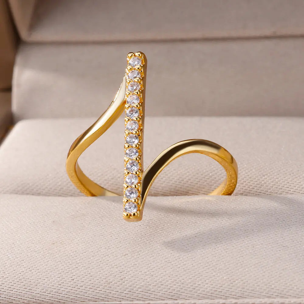 Gold Tone Zircon Geometric Open Ring