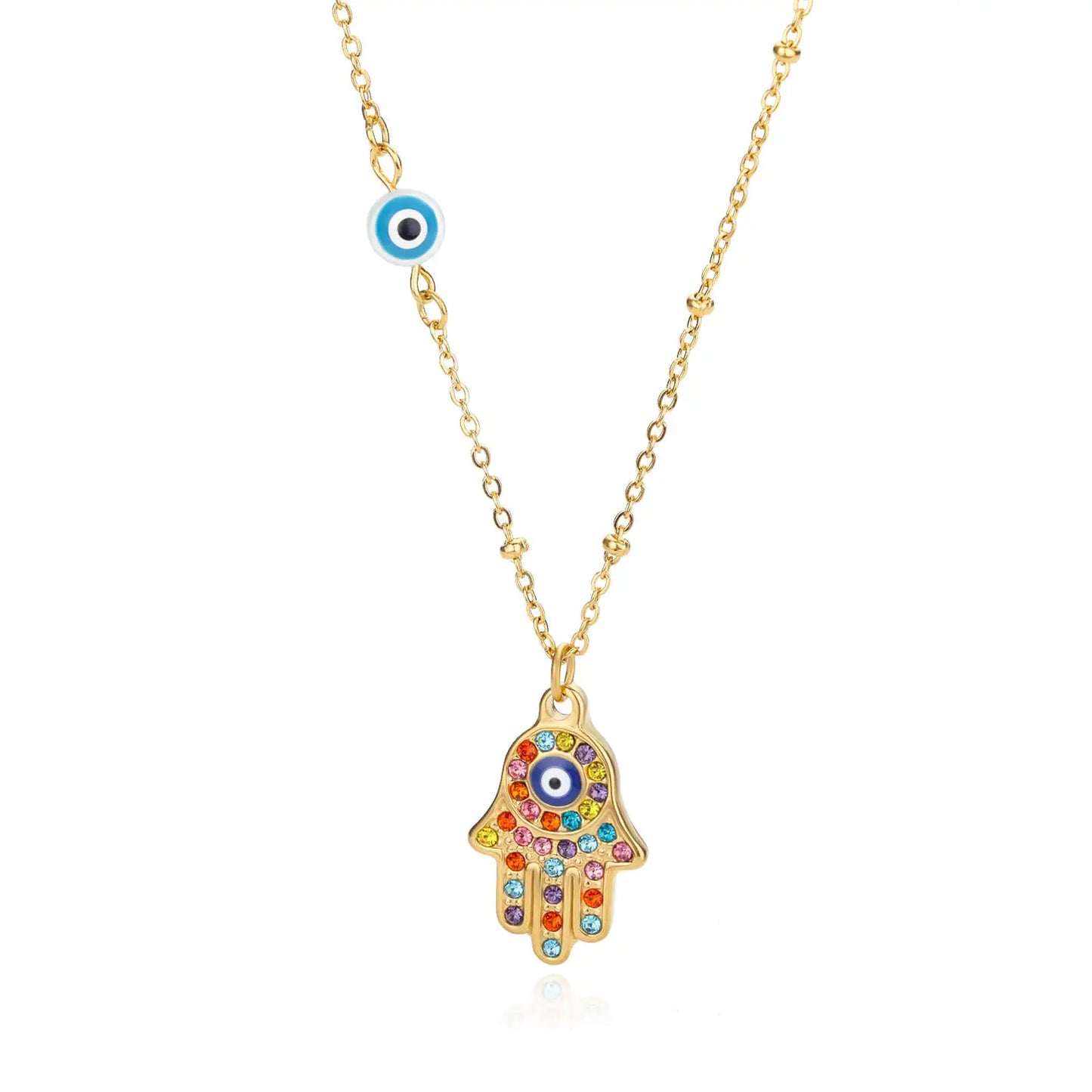 Zircon Evil Eye Pendant Necklace - Stainless Steel Protective Charm