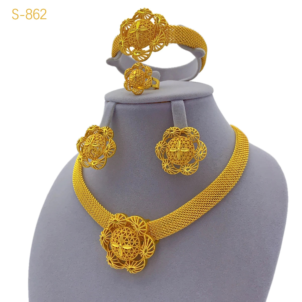 Gold-plated Flower African Jewelry Set