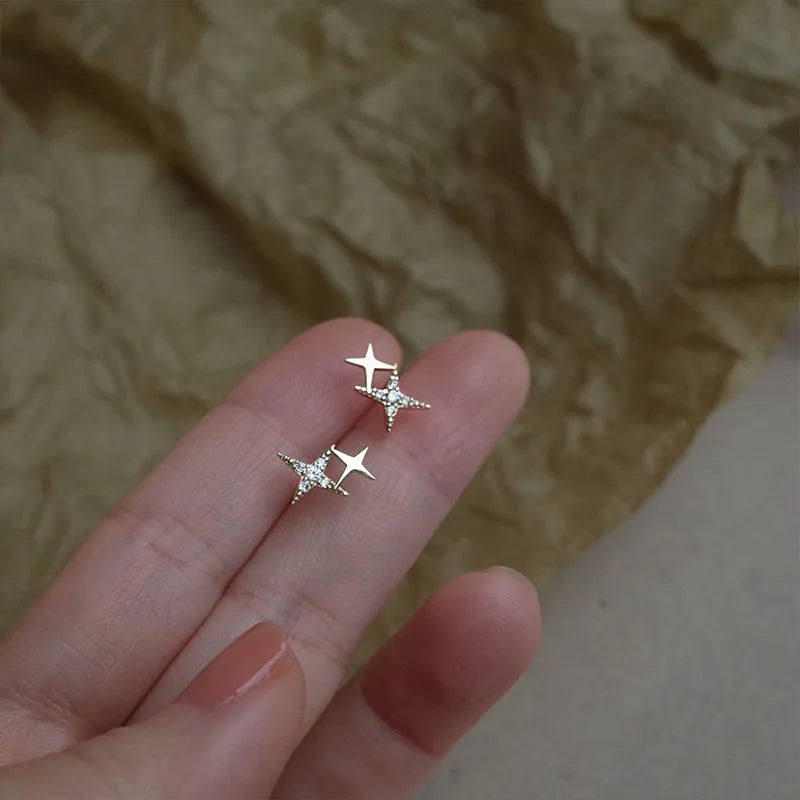 Silver Needle Cubic Zirconia Stud Earrings