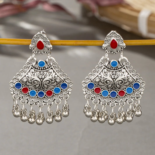 Antique Silver-tone Tibetan Geometric Drop Earrings