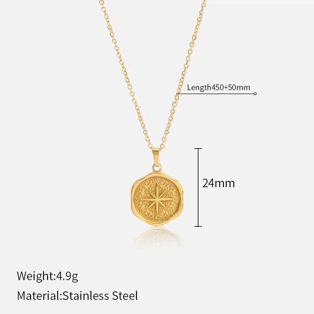 French Vintage Star & Moon Pendant Necklace - 316L Stainless Steel Chain