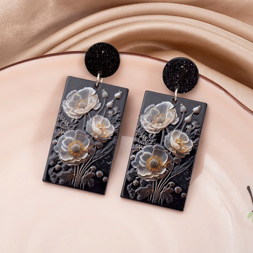 Acrylic White Flower Statement Earrings