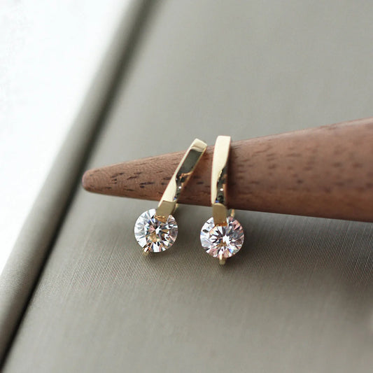 Silver Needle Cubic Zirconia Stud Earrings