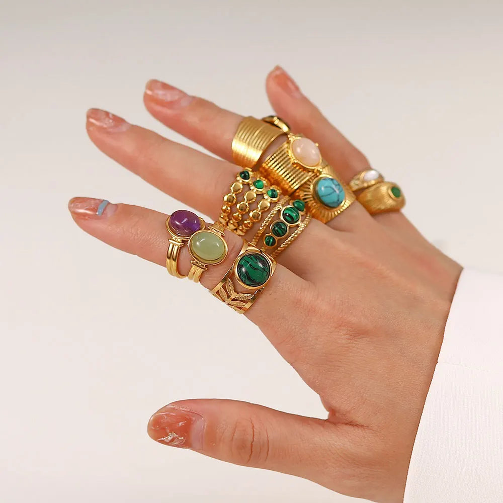 Waterproof Natural Stone Stainless Steel Ring