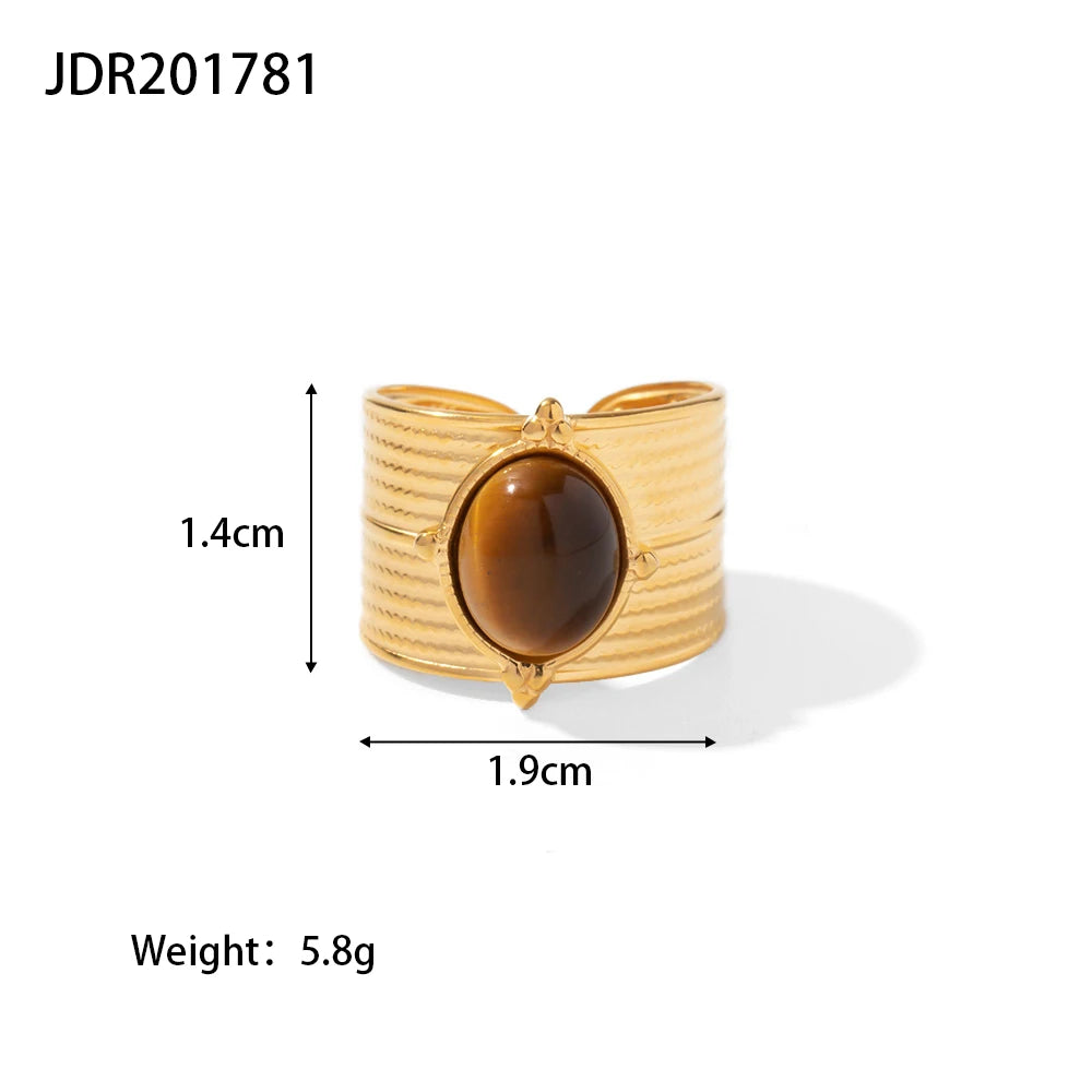 Waterproof Natural Stone Stainless Steel Ring