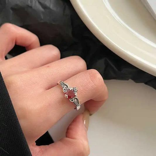 925 Sterling Silver Red Heart Zircon Ring