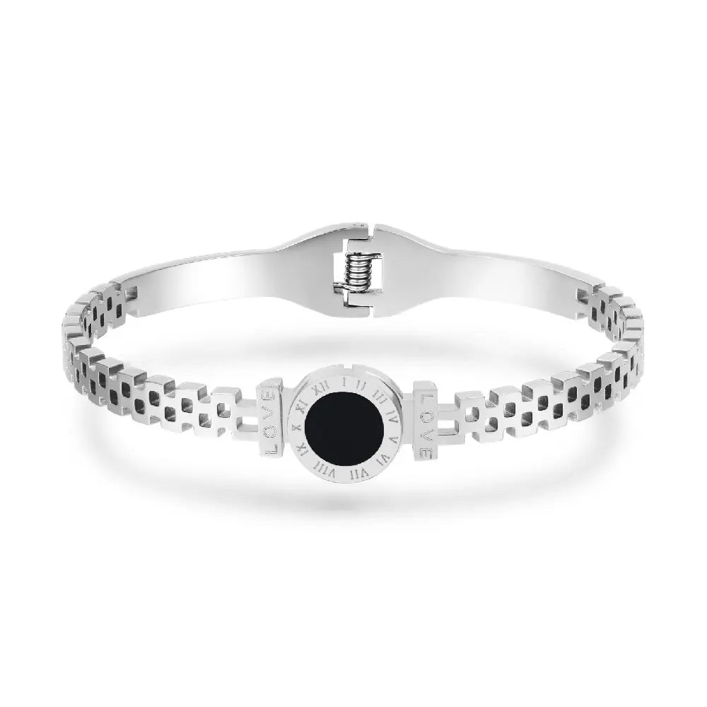 Stainless Steel Roman Numeral Bangle Bracelet