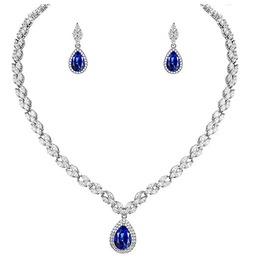 WEIMANJINGDIAN Brand High Quality Assorted Colors Pear Cut Cubic Zirconia Wedding Bridal Necklace Jewelry Set