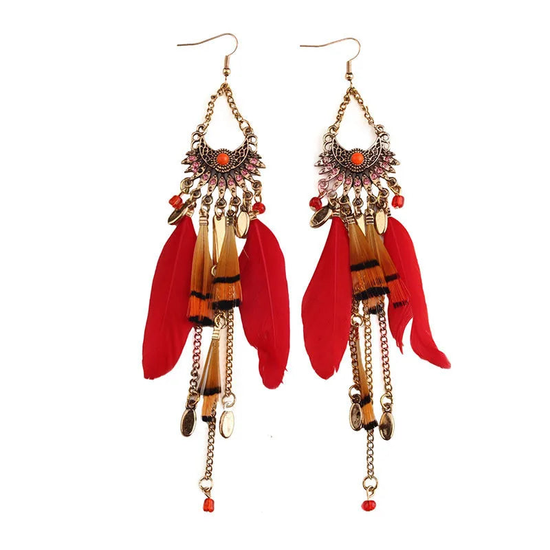 Boho Dream Catcher Feather Tassel Earrings