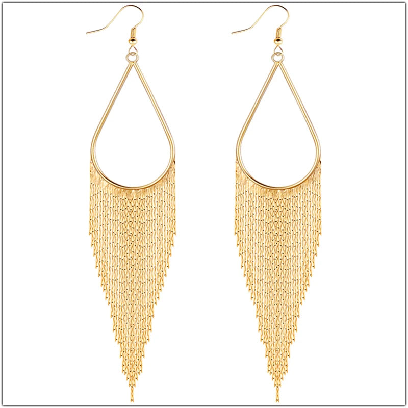 Baroque Water Drop Tassel Dangle Earrings