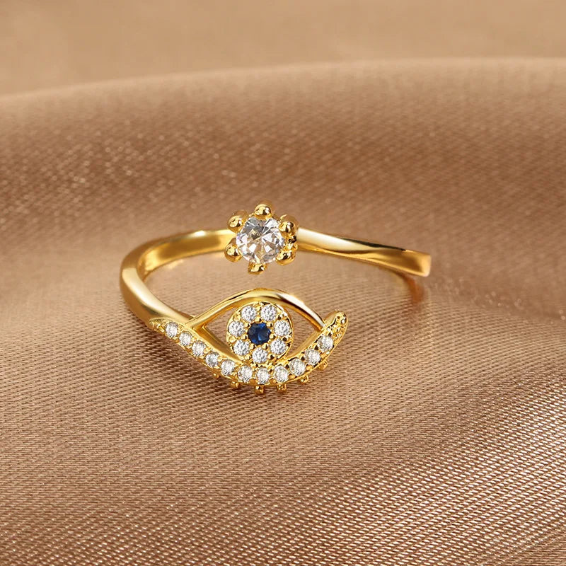 Blue Evil Eye Adjustable Ring