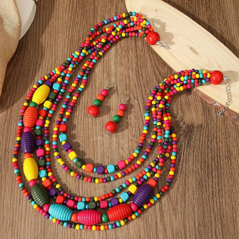 Wood Bead Boho African Jewelry Set