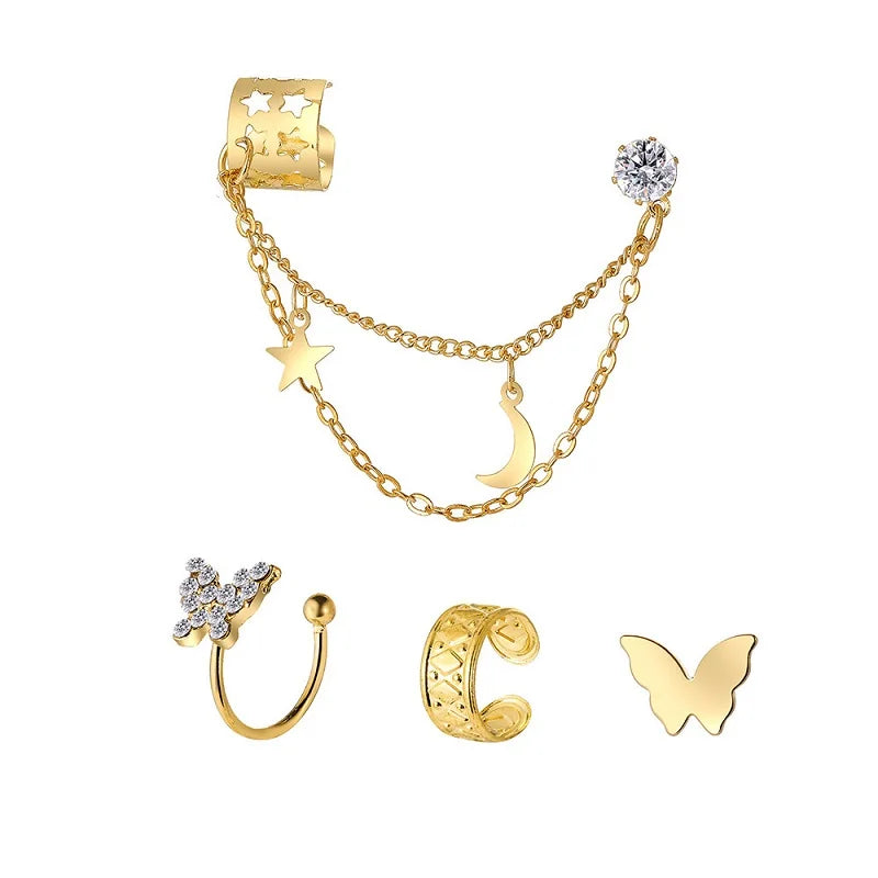 4-Piece Gold-tone Butterfly Ear Cuff Earrings Set