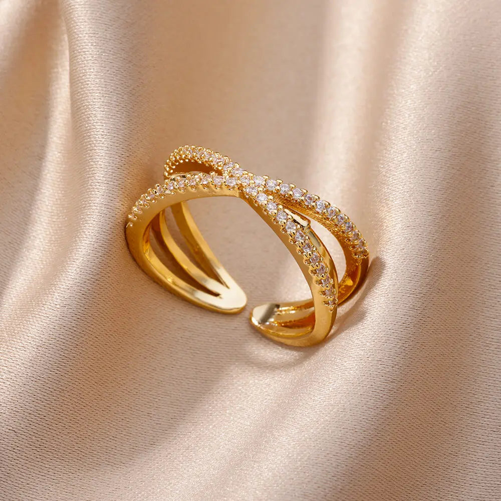 Gold Tone Zircon Geometric Open Ring