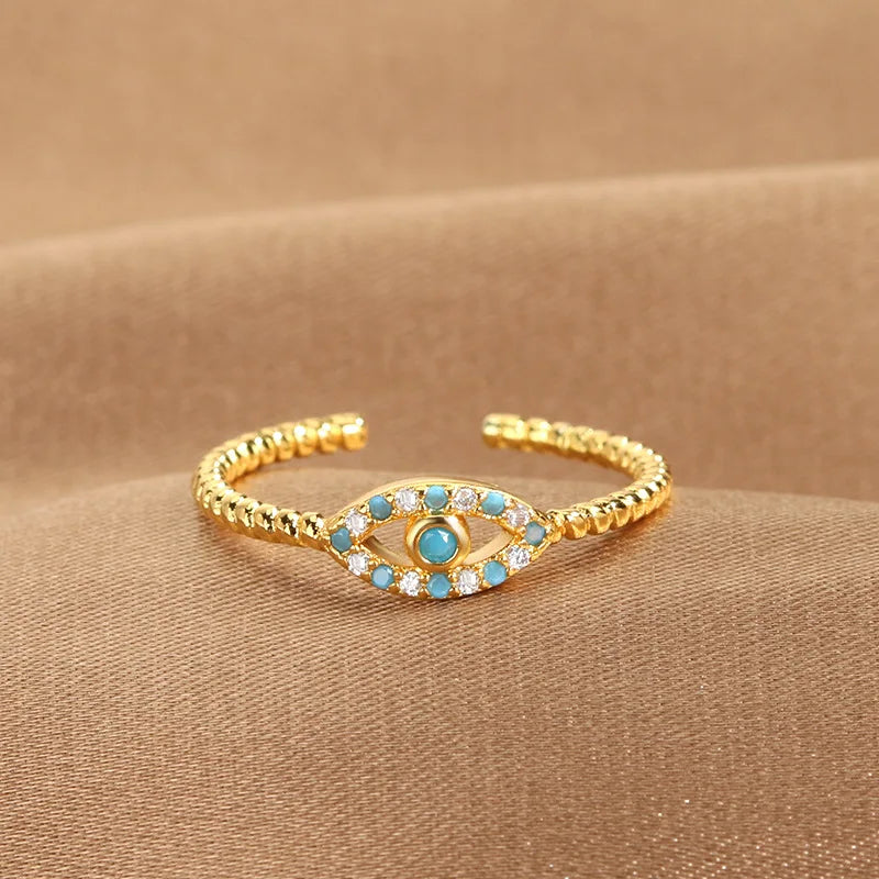 Blue Evil Eye Adjustable Ring