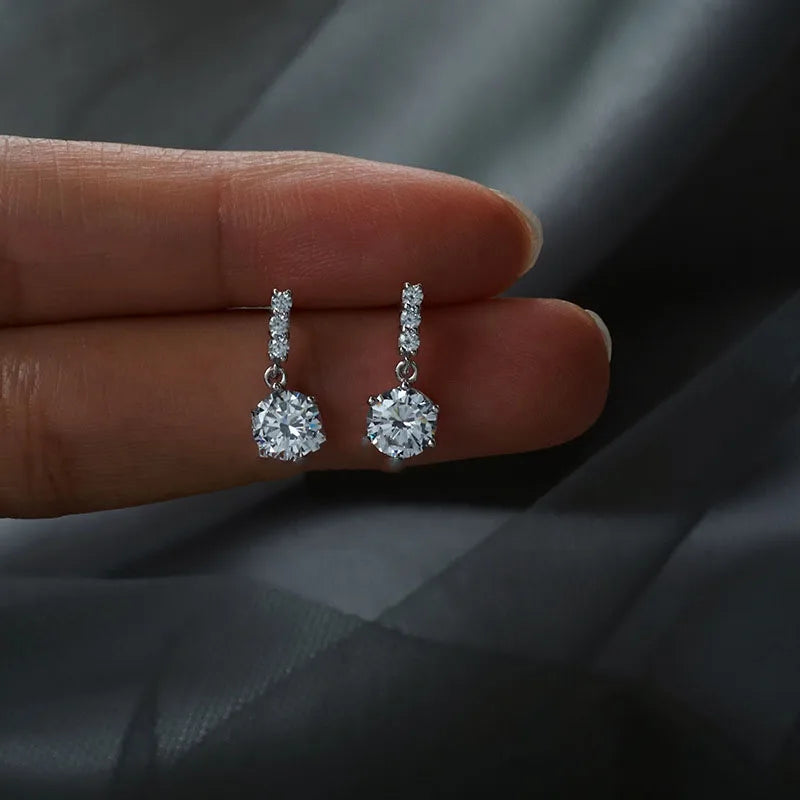 Silver Needle Cubic Zirconia Stud Earrings