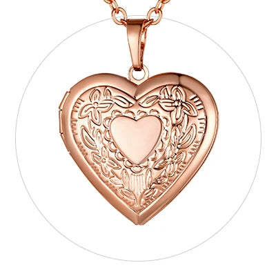 Custom Photo Heart Locket Necklace - Rose Embossed Memorial Jewelry