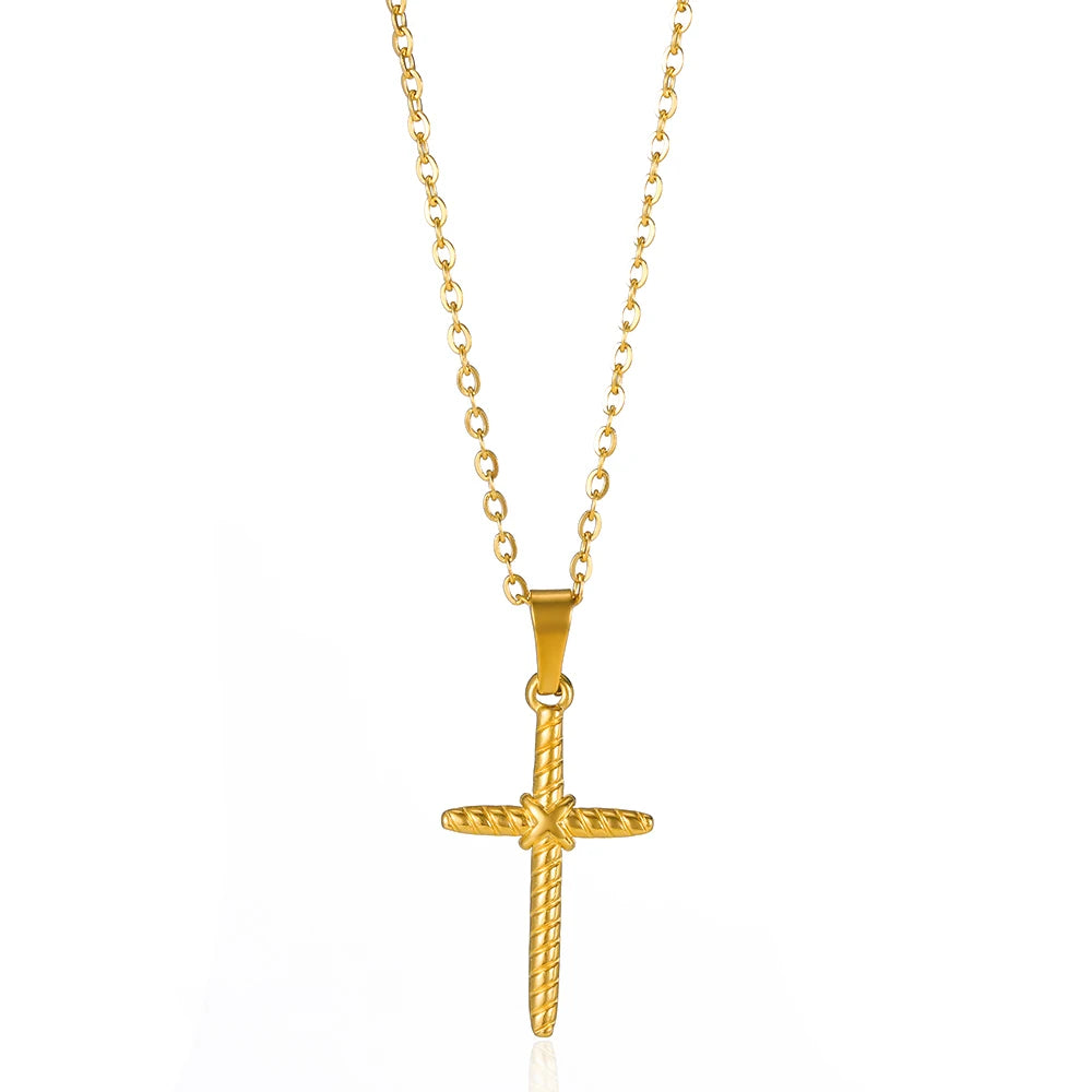 Vintage Jesus Cross Coin Necklace - Stainless Steel Prayer Pendant
