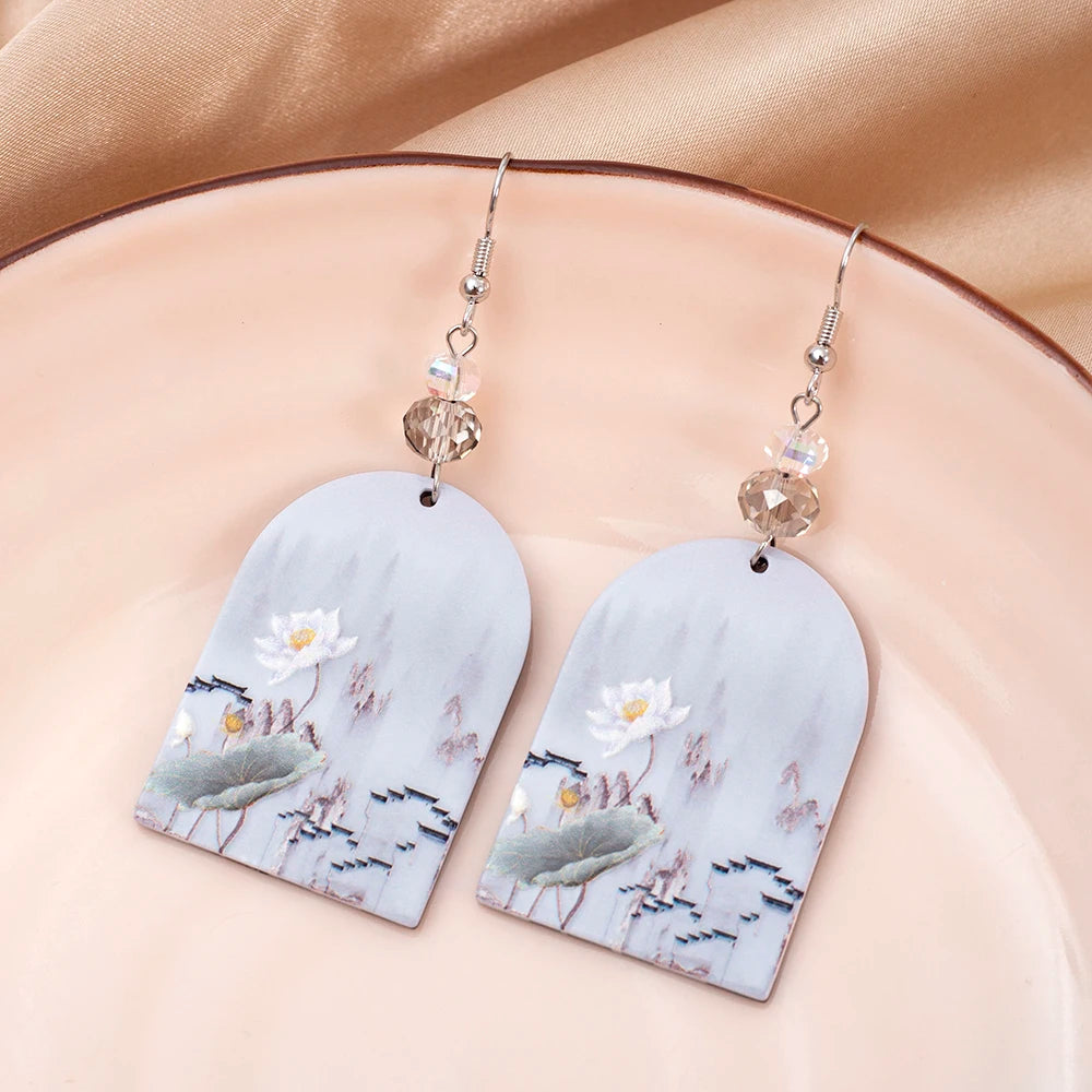 Acrylic White Flower Statement Earrings