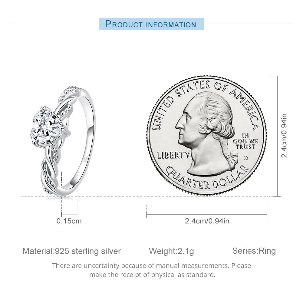 925 Sterling Silver Romantic Heart Zircon Ring