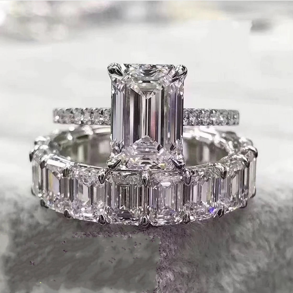 925 Sterling Silver Emerald Cut Eternity Ring
