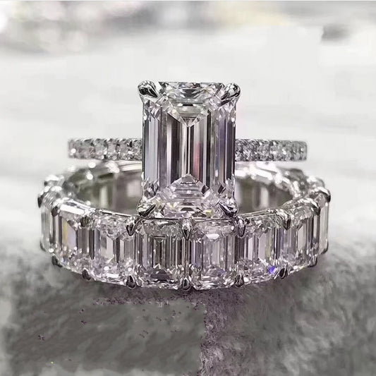 925 Sterling Silver Emerald Cut Eternity Ring