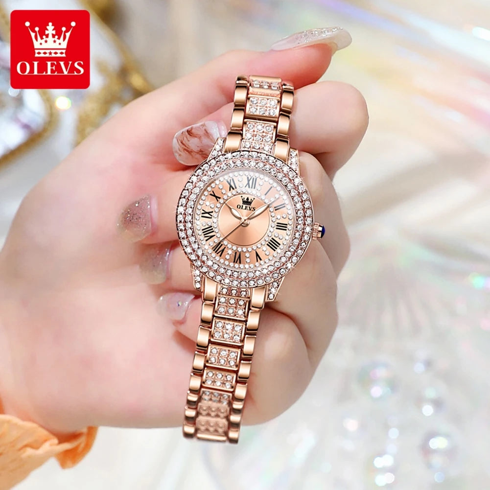 OLEVS Diamond Roman Dial Women's Watch - Waterproof Luminous Quartz